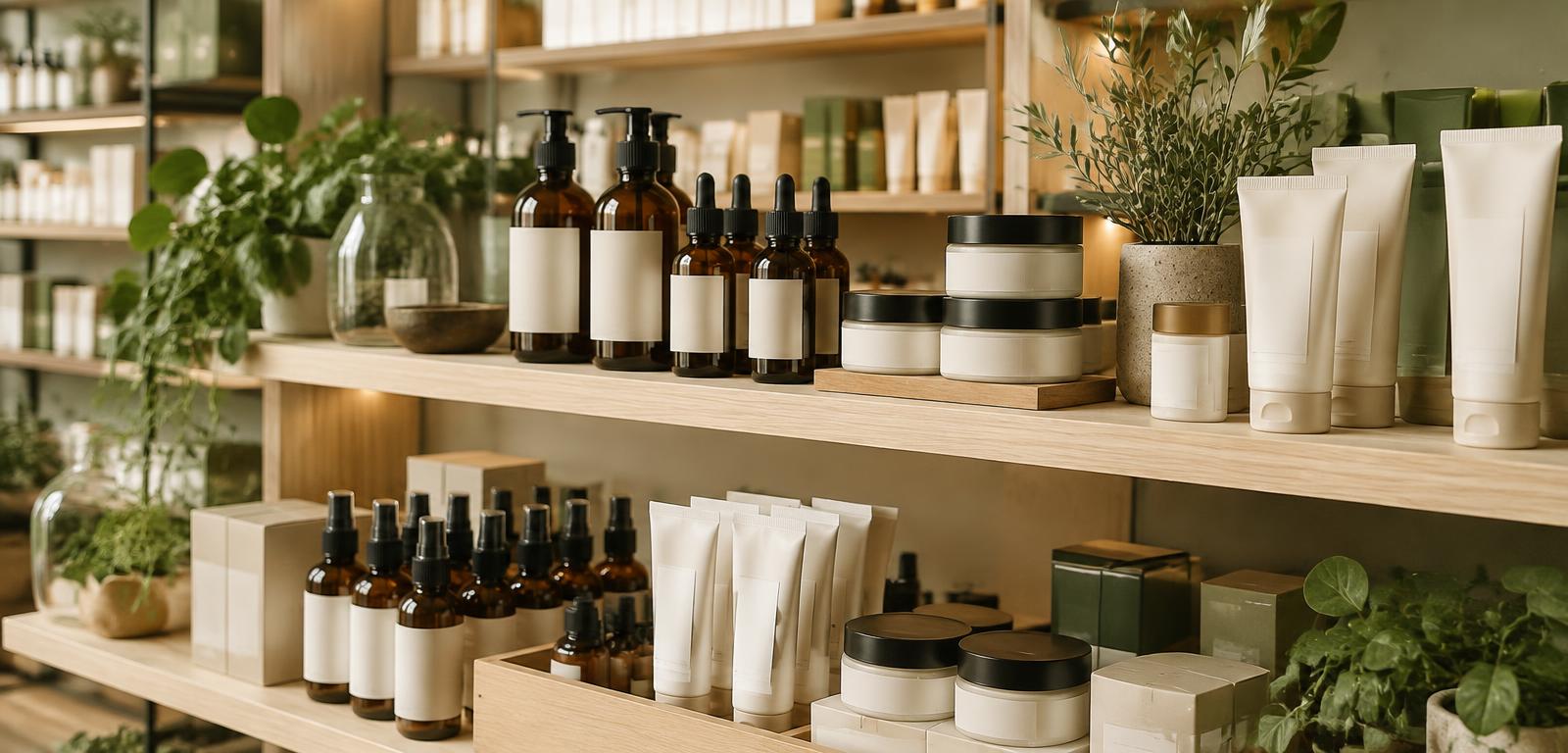 Lineal de una tienda con una selección de cosmética natural y ecológica